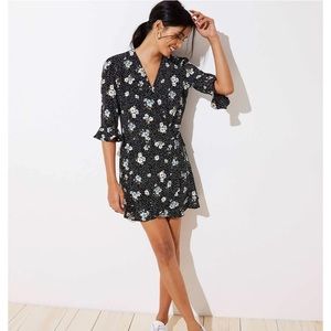 Loft FLORAL WRAP SKORT ROMPER IN BLACK